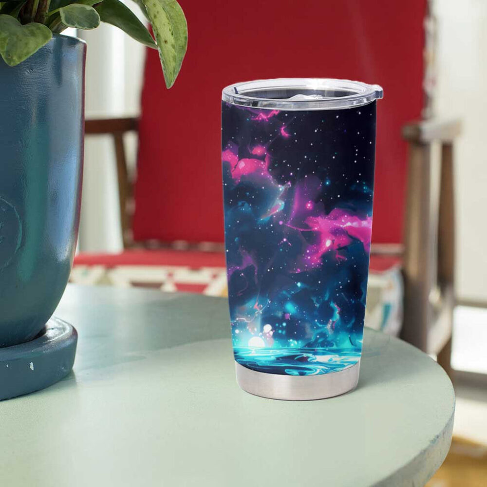Rick and Morty Trippy Cosmic Rick Trippy Style Tumbler on table