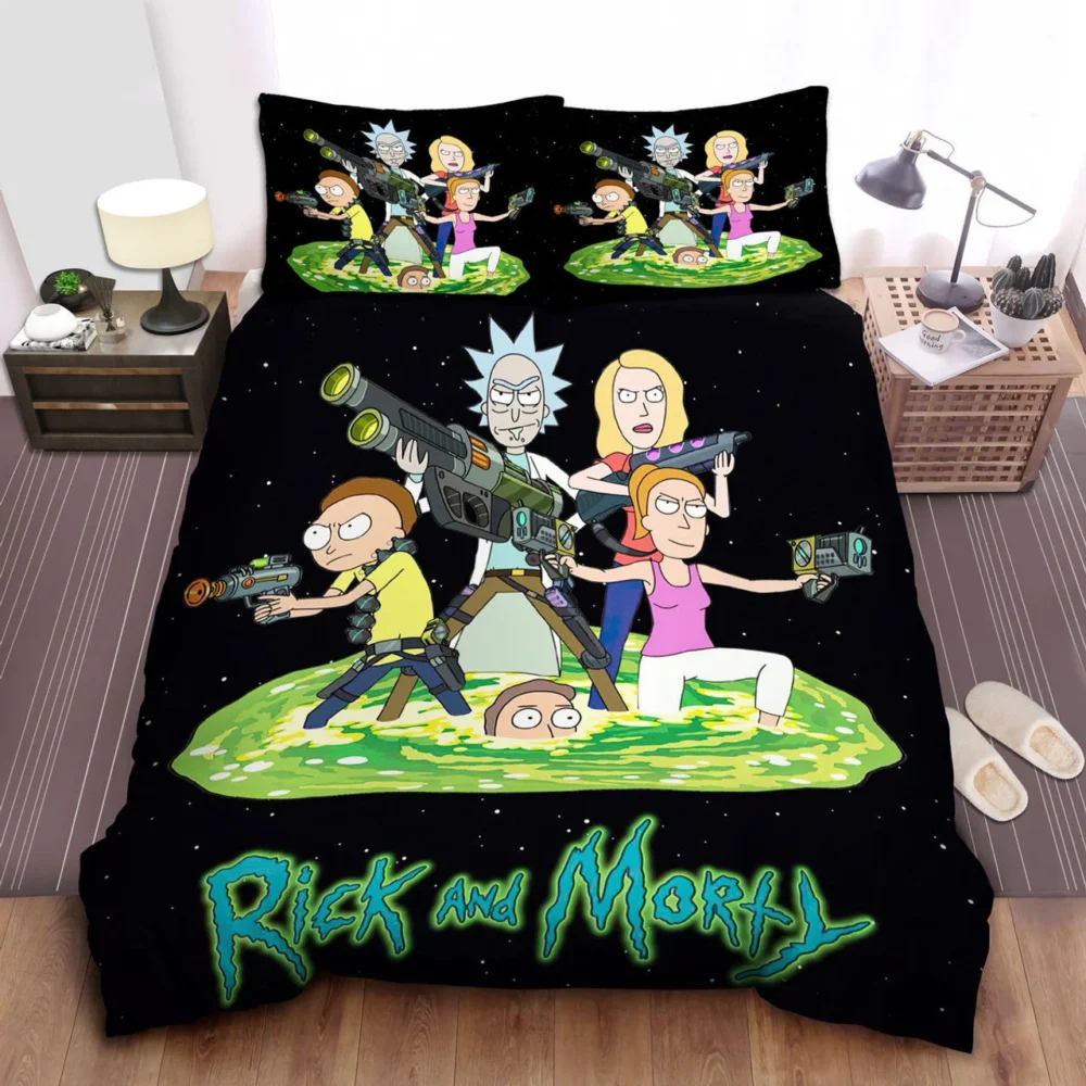 Rick And Morty Version Munchkin Black Green Bedding Set