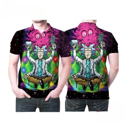 Rick And Morty Yoga Portalgun Wine Funny Printed Polo Shirt