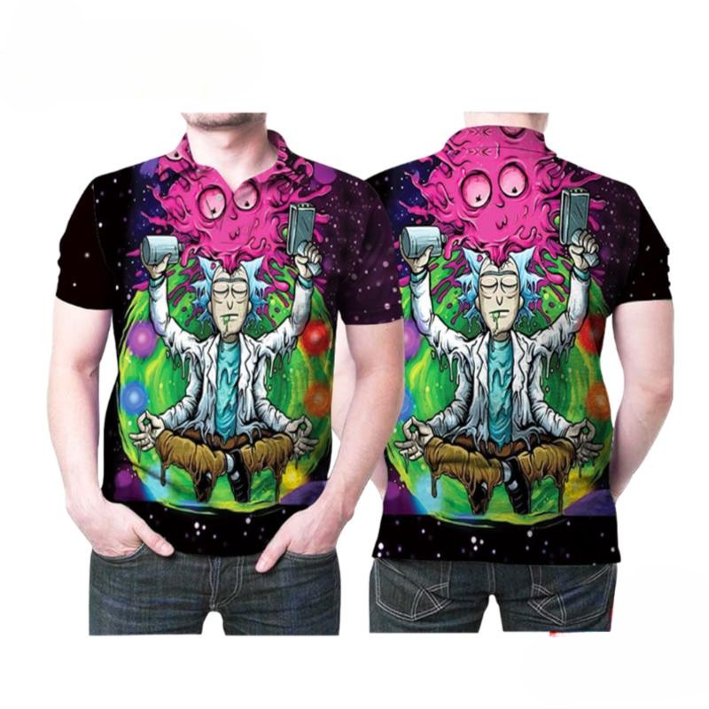 Rick And Morty Yoga Portalgun Wine Funny Printed Polo Shirt