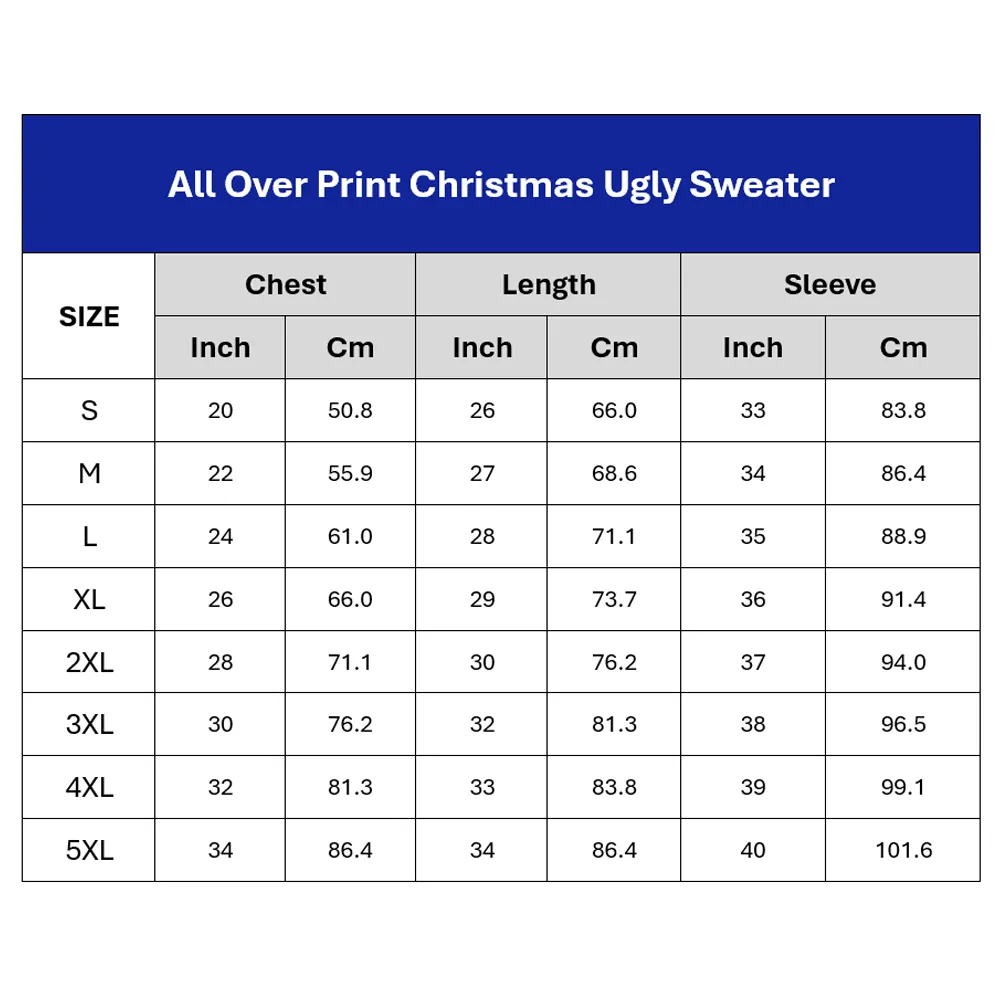 Ugly Christmas Sweater Size Chart
