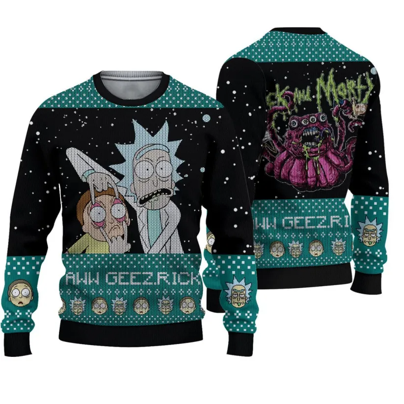 Aww Geez Galactic Rick and Morty Ugly Christmas Sweater