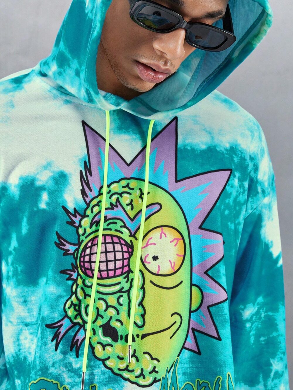 Rick and Morty Cartoon Character & Letter Hoodie front near