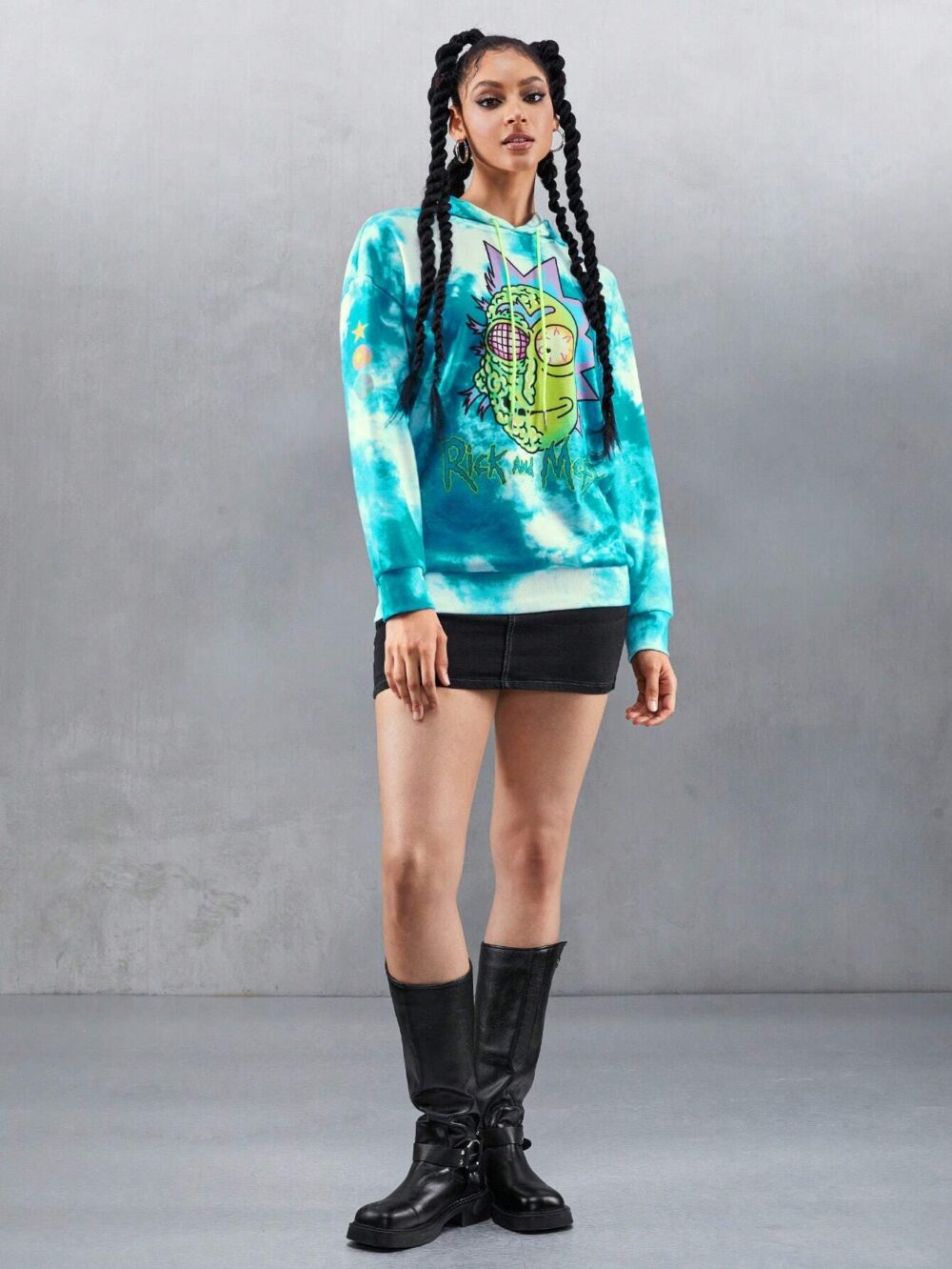 Rick and Morty Cartoon Character & Letter Hoodie women front