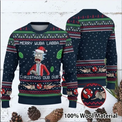 Rick and Morty Merry Wuba Labba Dub Dub Ugly Christmas Sweater